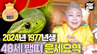 2024년 1977년생 48세 뱀띠 운세 요약정리 XX귀인이 들어온다 인기가 많은 사람이라 자칫하면 망신을 당할 수 있으니 겸손한 태도가 필요해요 [upl. by Kacey713]