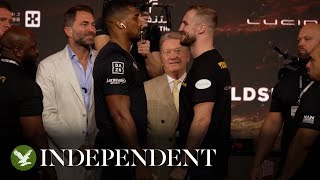 Anthony Joshua and Otto Wallin face off in Riyadh ahead of fight [upl. by Ylnevaeh]