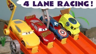 Cars Lightning McQueen 4 Lane Racing with Toy Cars [upl. by Klement]