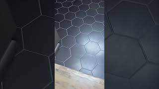 Tiling kitchen floor with flat black hexagon tiles looks awesome but shows dirt 🥲 tileideas diy [upl. by Egreog]