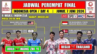 Jadwal 8 Besar Indonesia Open 2024 Hari Ini  BAKRI vs DENMARK  JORJI vs CHINA  4 Wakil Indonesia [upl. by Haeluj]