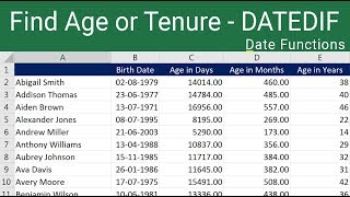 Find Age or Tenure using DATEDIF in Excel [upl. by Aden145]