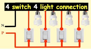 4 switch 4 light connection  4 gang 1 way switch connection  4 bulb 4 switch connection [upl. by Merow]