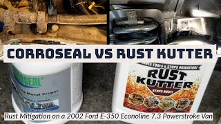 Rust Kutter vs Corroseal Removing rust and undercoating my Ford E350 Extended 73l van [upl. by Pasahow958]