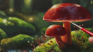 How to Realism Acrylic painting a Mushrooms on Canvas step by step techniques for beginners tutorial [upl. by Palladin]