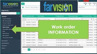 WORKORDER Information in ERPFarvision Software  Help full for Billing Engineer civilengineering [upl. by Ness]