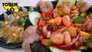 Molcajete de Mariscos  Aguachile Rojo Toque y Sazón [upl. by Ailemrac]