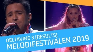 MELODIFESTIVALEN 2019  SEMI FINAL 3 RESULTS  Deltävling 3 RESULTAT [upl. by Ennayt922]