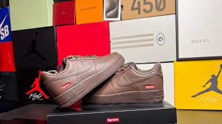 Unboxing the New Supreme x Nike Air Force 1 brown [upl. by Sirovat210]