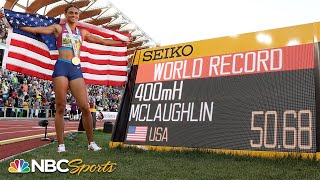 Sydney McLaughlin OBLITERATES her own WORLD RECORD for 400 hurdles World Title  NBC Sports [upl. by Raybin]