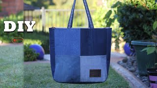 Large jeans tote bag tutorial  jeans bag making at home  DIY UPCYCLED DENIM TOTE BAG  BAG SEWING [upl. by Thesda]