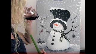 How to Paint the Cutest Snowman 1 with Acrylics  Paint and Sip at Home [upl. by Enyallij]