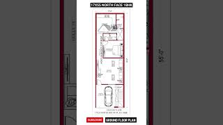 17x55 north facing house plan houzy 1bhk carparking floorplan housedesign vastu home viral [upl. by Irving]