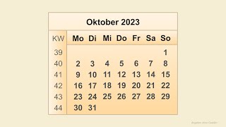 Kalender Oktober 2023 [upl. by Narmi]