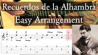 RECUERDOS DE LA ALHAMBRA  Tarrega  Easy Arr no tremolo  Tutorial with TAB  Fingerstyle Guitar [upl. by Frederiksen]