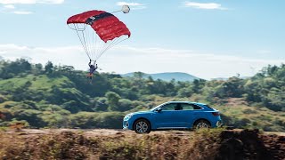 Audi Q3 Sportback vs Base Jumper  Air vs Asphalt The Race [upl. by Ldnek595]