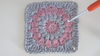 Tour 4  Dernier rang du crochet carré granny rose et gris pour bien débuter au crochet [upl. by Lamdin]