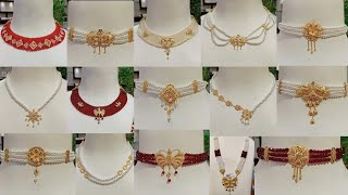 Light weight Gold Pearl Choker Necklace Desings wite weight ampprice Sanchitassimplelife [upl. by Robins]