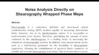 Noise Analysis Directly on Shearography Wrapped Phase Maps [upl. by Barcellona]