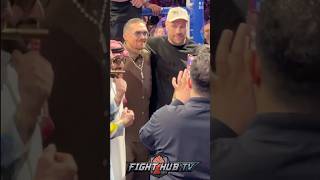 Tyson fury EMBRACES Usyk in first encounter after loss [upl. by Ateuqal153]