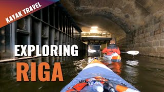 KAYAK TRAVEL Exploring RIGA Latvia with two Itiwit X500 kayaks Tunnels canals amp Daugava river [upl. by Akihsar]