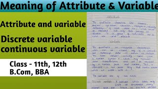 Attribute amp Variable  Discrete amp Continuous Variable  Classification Of Data Business Statistics [upl. by Ranip]