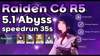 Raiden C6 R5 51 Spiral Abyss Speedrun 35s [upl. by Maynard907]