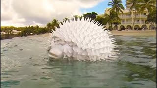 See How a Pufferfish Blows Itself Up Puffer Fish Puffing and Floating in Hand Net while Snorkeling [upl. by Anivle]