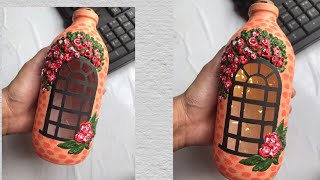 Bottle artClay art on bottleBottle decoration [upl. by Yneffit]