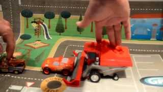 Mega Bloks Disney Cars Tractor tipping toy set Frank Harvester Lightning Mcqueen Mater [upl. by Kimberlyn]