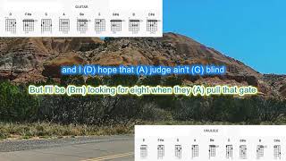 Amarillo by Morning Instrumental Karaoke play along with scrolling guitar chords and lyrics [upl. by Strickler]