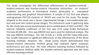 Teaching Methods and Students’ Academic Performance in Kinematical Motion Graphical Interpretation a [upl. by Emiaj]