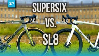 Specialized SWorks Tarmac SL8 vs Cannondale Supersix Evo Lab71  Which road bike is best [upl. by Lleinad]