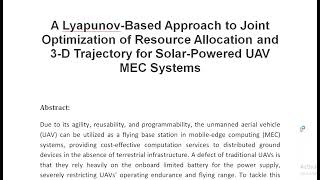 A Lyapunov Based Approach to Joint Optimization of Resource Allocation and 3 D Trajectory for Solar [upl. by Sugirdor]