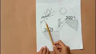 New year 2024 drawing easy step drawing newyear2024 art [upl. by Wilsey673]