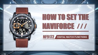 How to set the NAVIFORCE multifunctional LED Digital mens watch NF9172 adjust the digital functions [upl. by Falcone]