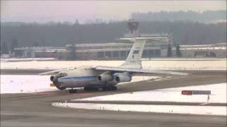 AMAZING RUSSIAN PLANE SOUND  Ilyushin76 taxiing  take off and Ilyushin96 taxiing at ZRH [upl. by Adnohryt]