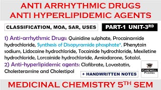 Antiarrhythmic Drugs  Antihyperlipidemic Agents  Part 1 Unit 3  medicinal chemistry 5th semester [upl. by Eittik994]