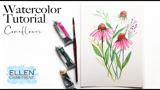 Easy Watercolor Flower Tutorial Coneflower Echinacea  Floral Friday [upl. by Yellhsa372]