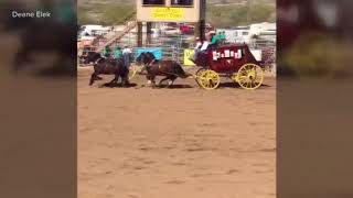 Horsedrawn stagecoach crashes at Lost Dutchman Days Rodeo [upl. by Sterner]