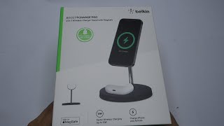 Belkin BOOST↑CHARGE PRO 2in1 Wireless Charger Stand with MagSafe Black Unboxing and Showcase [upl. by Farrel]