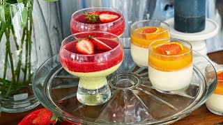 Recette de panna cotta pistache fraise vanille mangue وصفة البنا كوتا [upl. by Cuttie330]