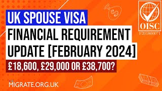 UK Spouse Visa Financial Requirement Increase Update  February 2024 [upl. by Elrebmik]