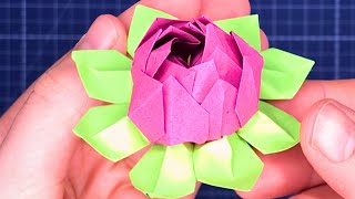 Origami Seerose basteln  Lotusblume falten  SchrittfürSchritt Anleitung 🌸 [upl. by Nosahc]