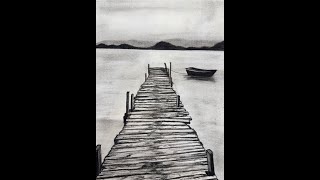 How to Draw a Dock and Boat on a Lake  Charcoal Art Tutorial for Beginners  Easy Step by Step [upl. by Hudis]