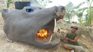 Techniques of making clay wood stoves sculpting pig wild beautiful and effective Amazing [upl. by Arodal]