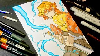 Drawing ZENITSU from DEMON SLAYER  Thunder Breathing  Speed Drawing [upl. by Acinorav]