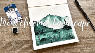 Easy Watercolor Landscape Painting  Using just ONE Colour [upl. by Amsirhc]