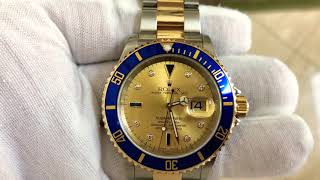 Rolex Submariner 16613 T with yellow gold Serti dial [upl. by Greenstein742]