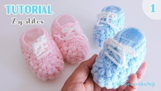 Como tejer escarpines zapatitos botitas para bebes a crochet ganchillo Parte 1 [upl. by Salbu]